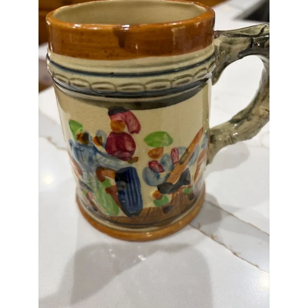 Vintage German Beer Stein‎ Mug Hand Painted Rustic Cottagecore Bar Collectible